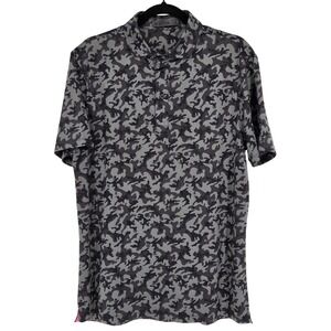 G/FORE Men's Medium Short Sleeve Polo Shirt Gray AOP Camo Skull & Cross Tees‎